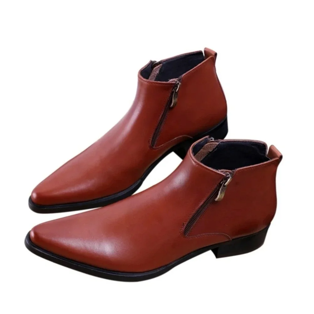 Santimon Men's US 9.5 Brown Ankle Genuine Leather Zipper Casual Boots w/ SCUFF‎